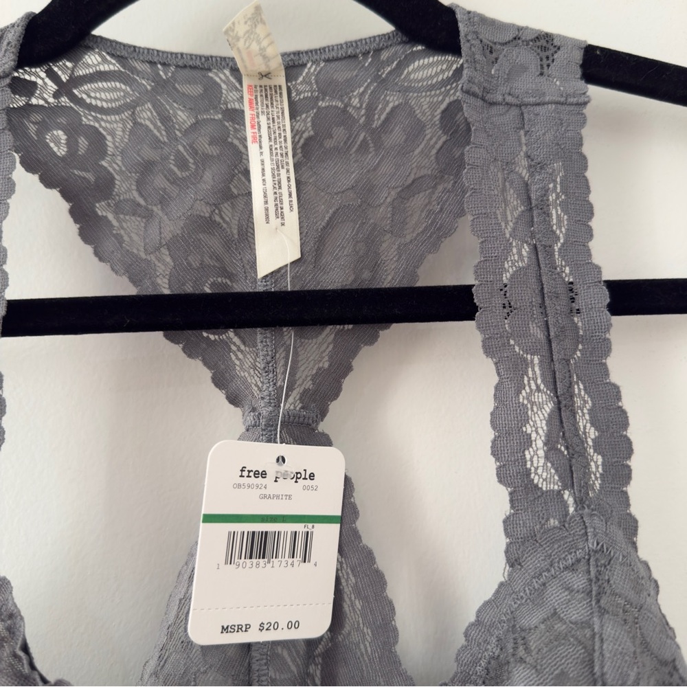 Free People Intimately Galloon Bralette Graphite Size Large L Lace Stretch Boho - Picture 4 of 7